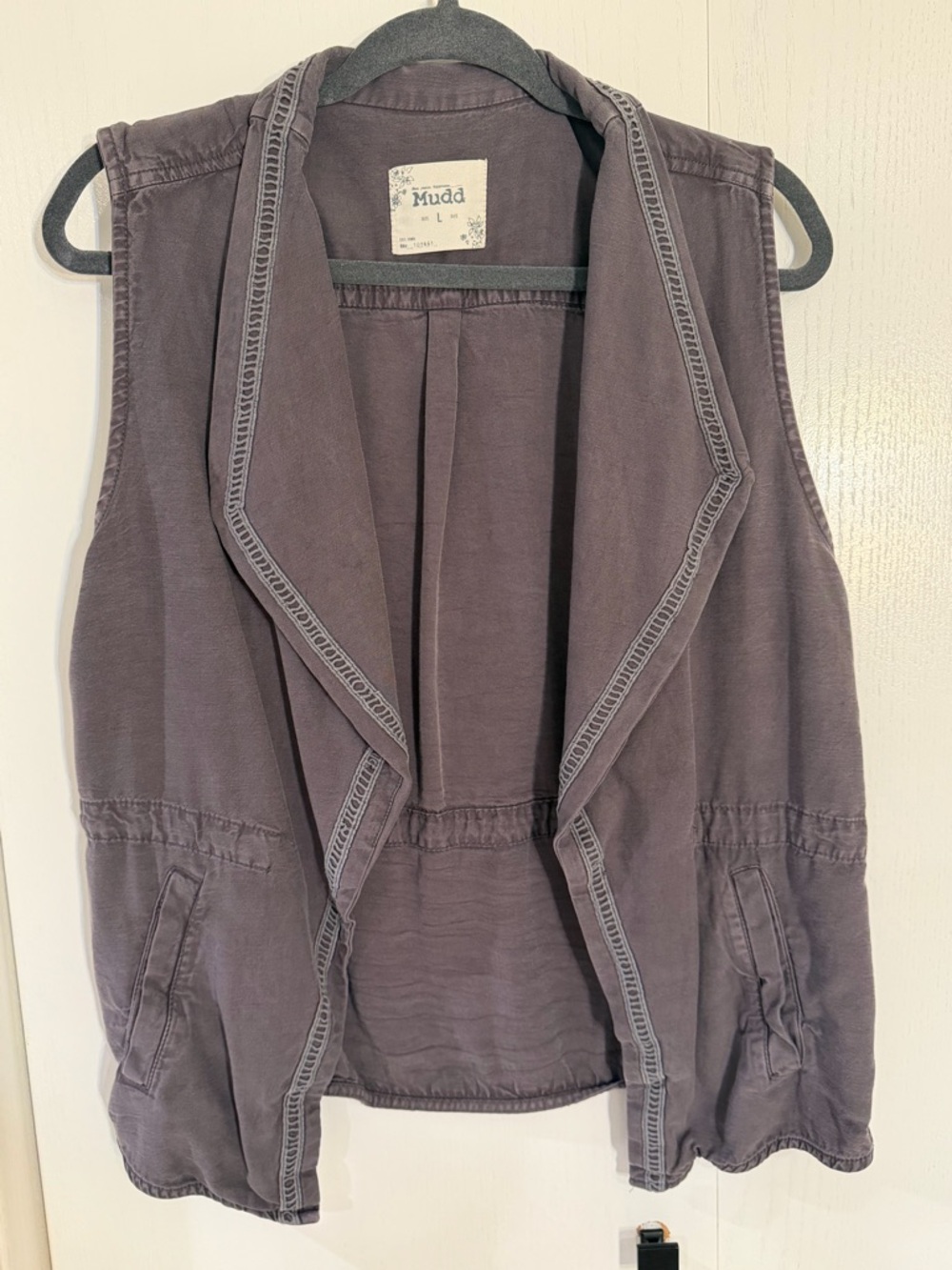 Mudd Open-Front Draped Vest in Charcoal Gray